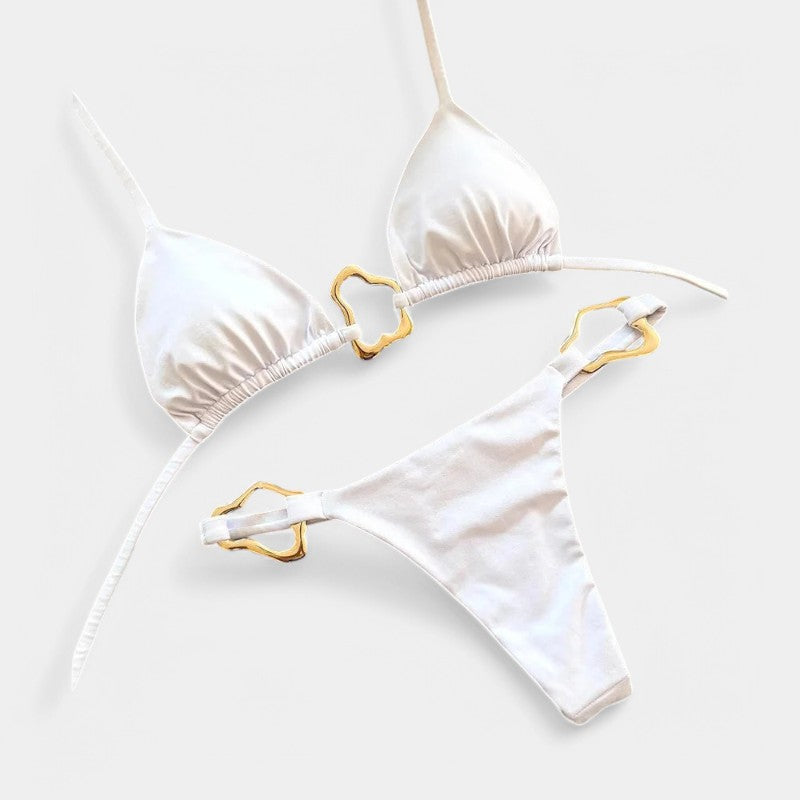 Gleame.-Swimwear-Gleame Bikini - Nieuwe sexy bikini in effen kleur met split en veters