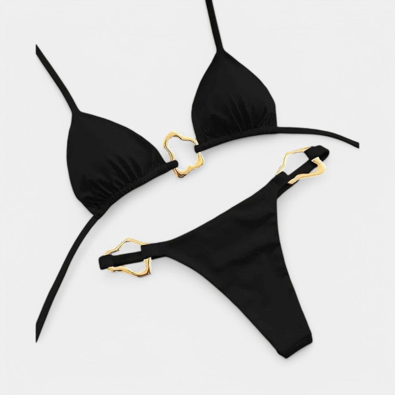 Gleame.-Swimwear-Gleame Bikini - Nieuwe sexy bikini in effen kleur met split en veters