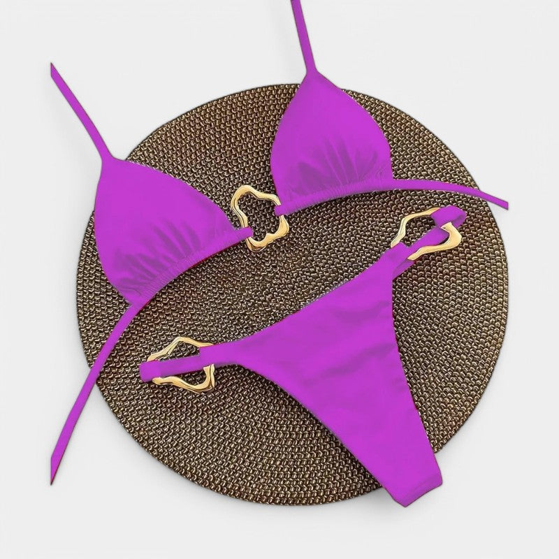 Gleame.-Swimwear-Gleame Bikini - Nieuwe sexy bikini in effen kleur met split en veters