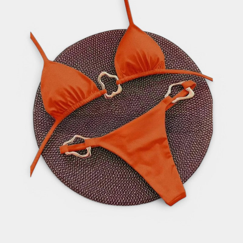 Gleame.-Swimwear-Gleame Bikini - Nieuwe sexy bikini in effen kleur met split en veters