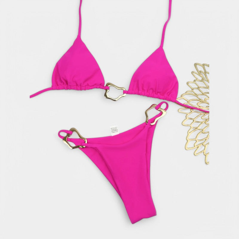Gleame.-Swimwear-Gleame Bikini - Nieuwe sexy bikini in effen kleur met split en veters