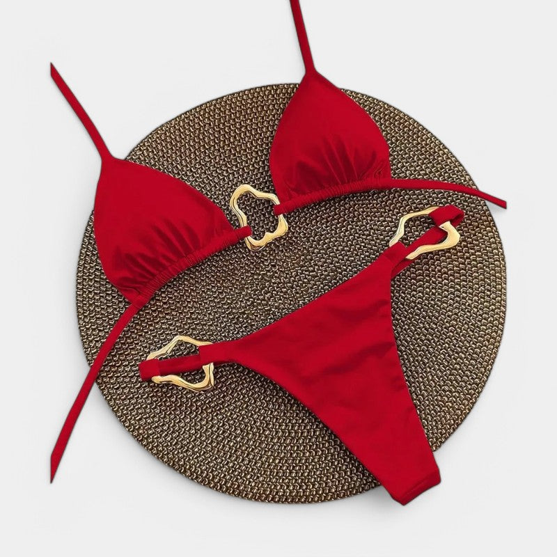 Gleame.-Swimwear-Gleame Bikini - Nieuwe sexy bikini in effen kleur met split en veters