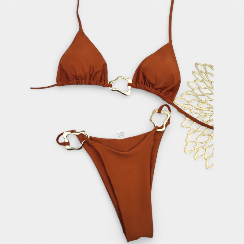 Gleame.-Swimwear-Gleame Bikini - Nieuwe sexy bikini in effen kleur met split en veters