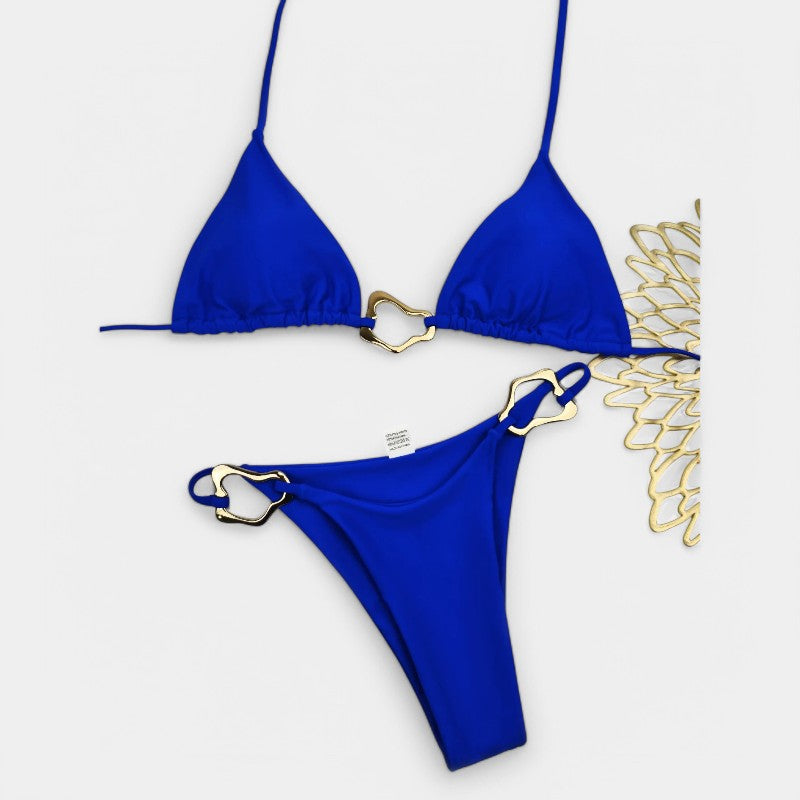 Gleame.-Swimwear-Gleame Bikini - Nieuwe sexy bikini in effen kleur met split en veters
