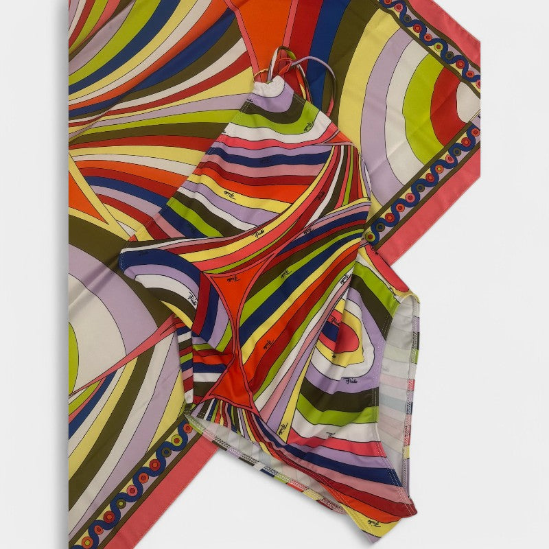 Gleame.-Swimwear-Gleame Bikini set - Drie-delig gestreept zwemkleding met sjaal