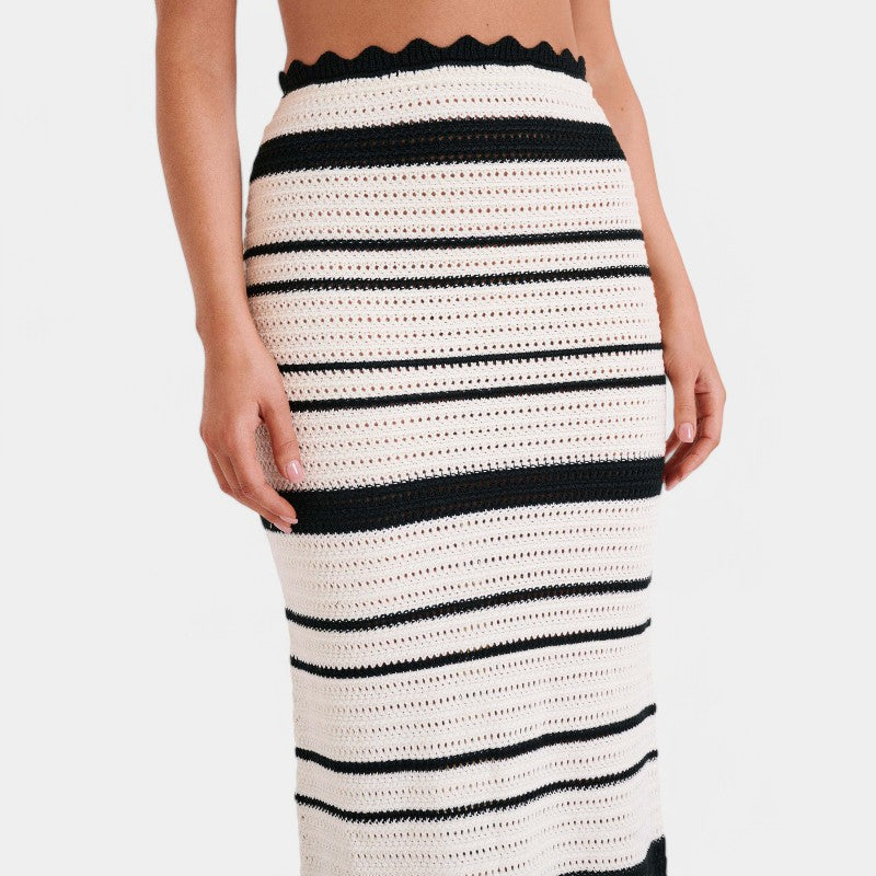 Gleame Strandset - Gebreide strandrok en top met gestreepte print