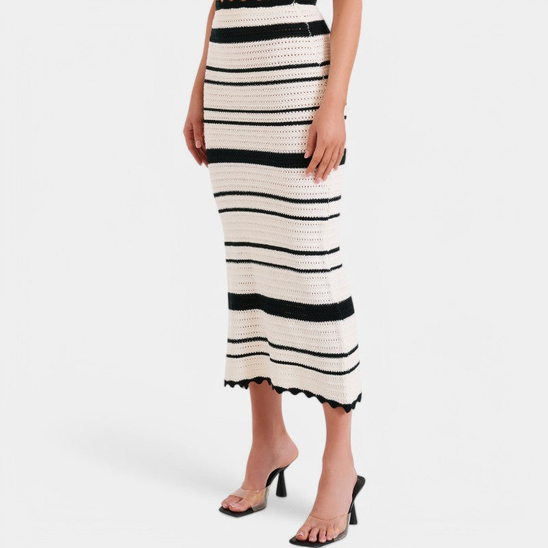 Gleame Strandset - Gebreide strandrok en top met gestreepte print