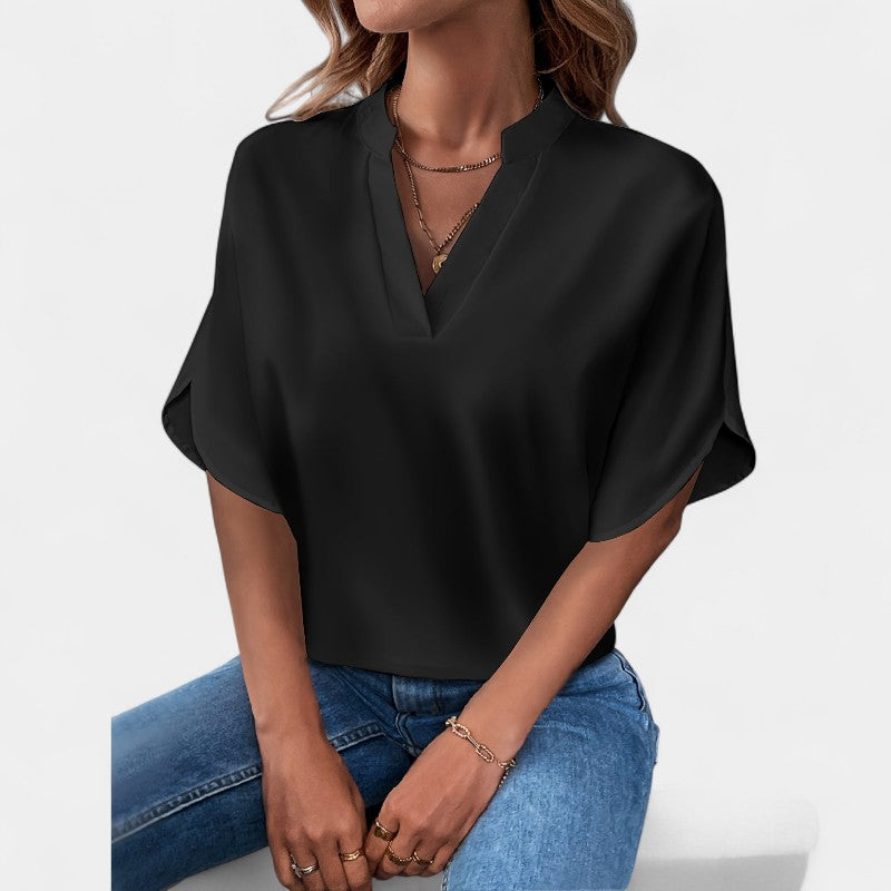 Gleame.-T-shirts & hemden-Gleame Blouse - Casual met V-hals en korte mouwen