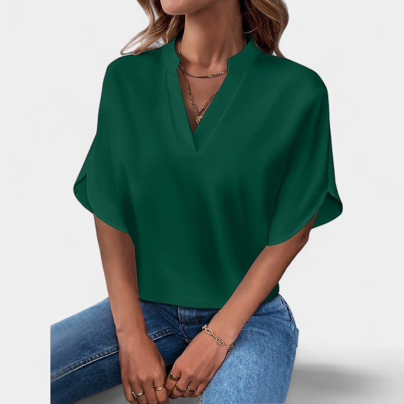 Gleame.-T-shirts & hemden-Gleame Blouse - Casual met V-hals en korte mouwen