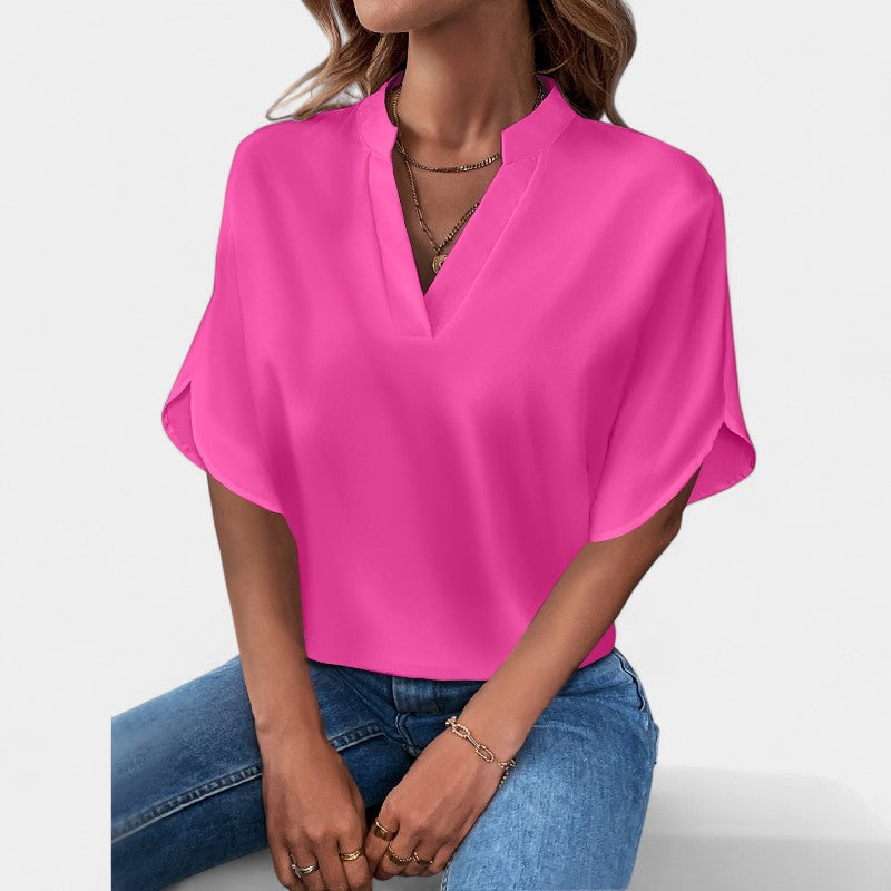 Gleame.-T-shirts & hemden-Gleame Blouse - Casual met V-hals en korte mouwen