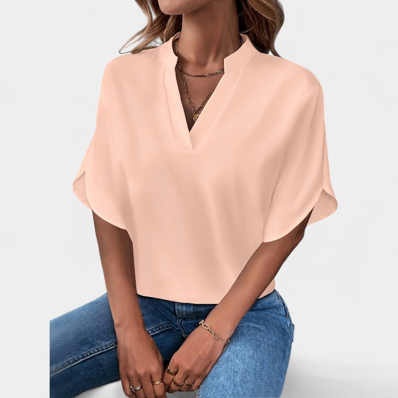 Gleame.-T-shirts & hemden-Gleame Blouse - Casual met V-hals en korte mouwen