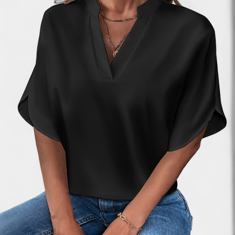 Gleame.-T-shirts & hemden-Gleame Blouse - Casual met V-hals en korte mouwen