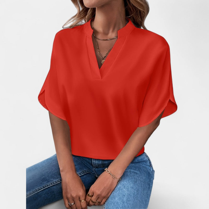 Gleame.-T-shirts & hemden-Gleame Blouse - Casual met V-hals en korte mouwen