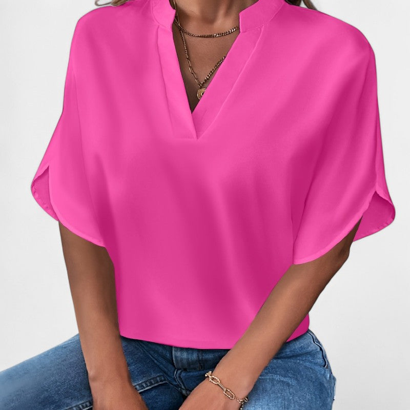 Gleame.-T-shirts & hemden-Gleame Blouse - Casual met V-hals en korte mouwen
