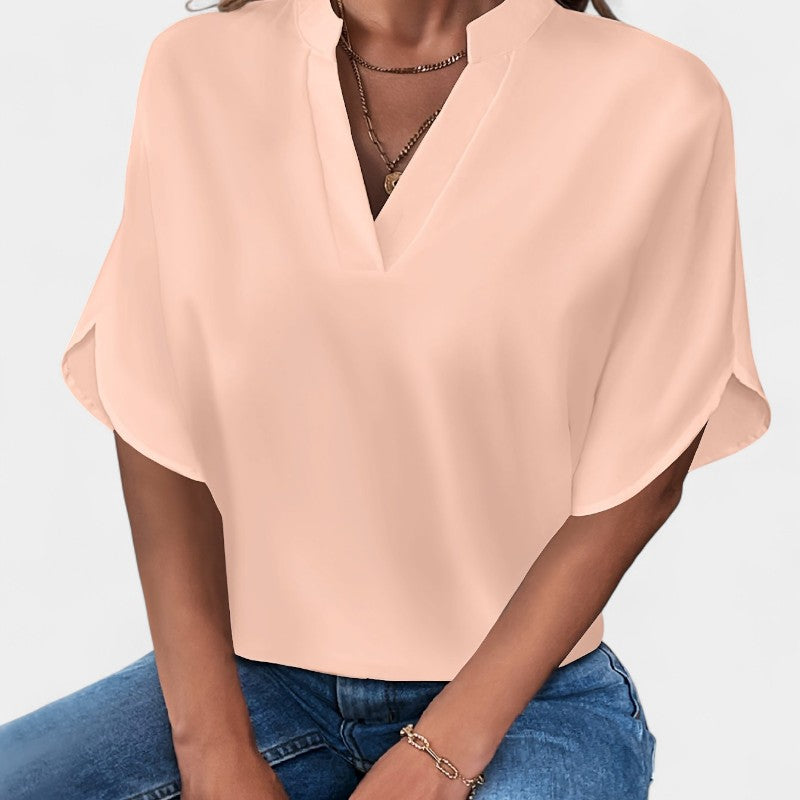 Gleame.-T-shirts & hemden-Gleame Blouse - Casual met V-hals en korte mouwen