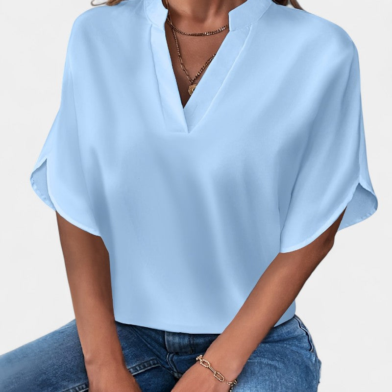 Gleame.-T-shirts & hemden-Gleame Blouse - Casual met V-hals en korte mouwen