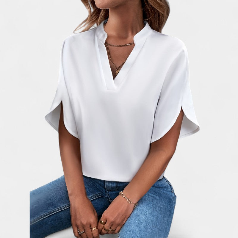 Gleame.-T-shirts & hemden-Gleame Blouse - Casual met V-hals en korte mouwen