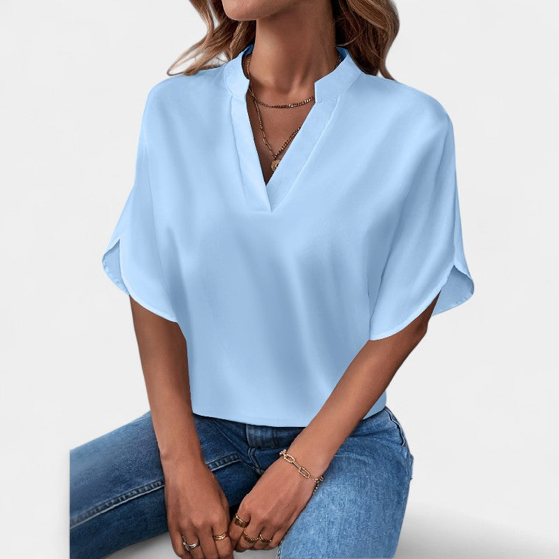 Gleame.-T-shirts & hemden-Gleame Blouse - Casual met V-hals en korte mouwen