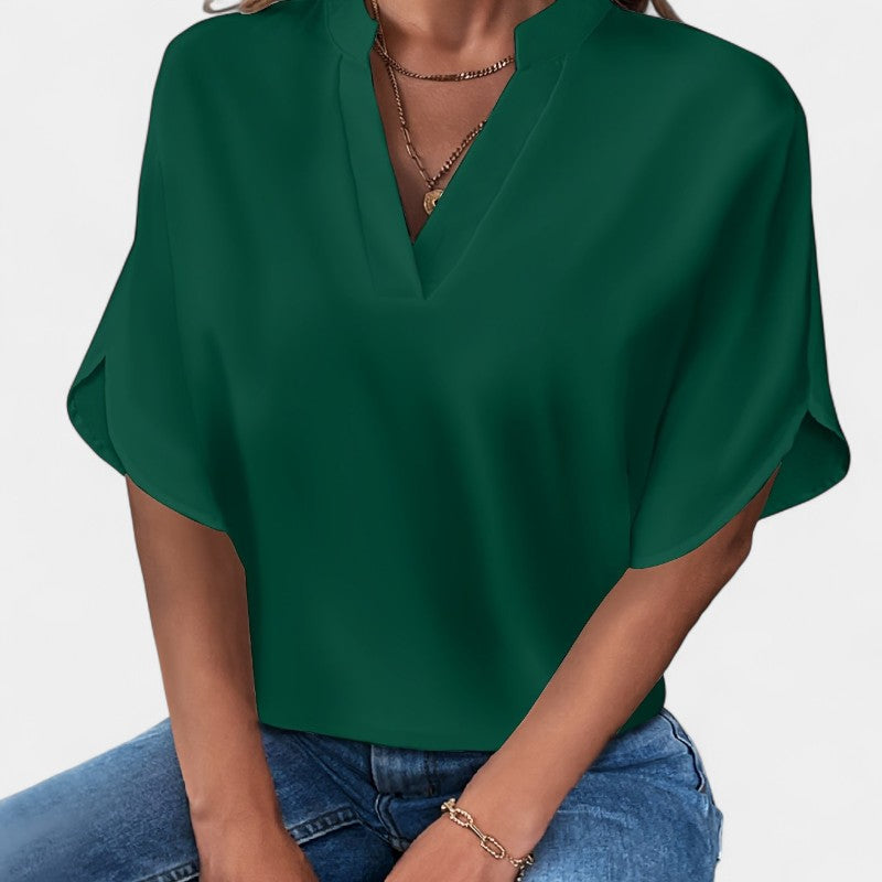 Gleame.-T-shirts & hemden-Gleame Blouse - Casual met V-hals en korte mouwen