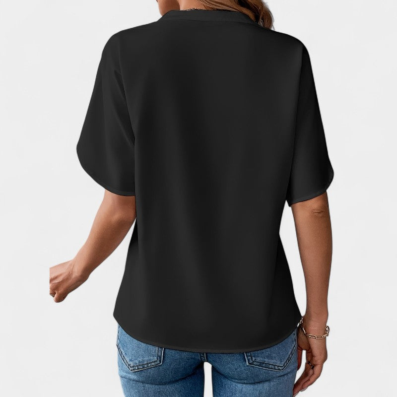 Gleame.-T-shirts & hemden-Gleame Blouse - Casual met V-hals en korte mouwen