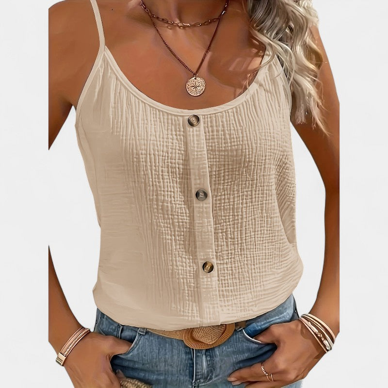 Gleame.-T-shirts & hemden-Gleame Cami Top - Casual mouwloze top met knopen decor