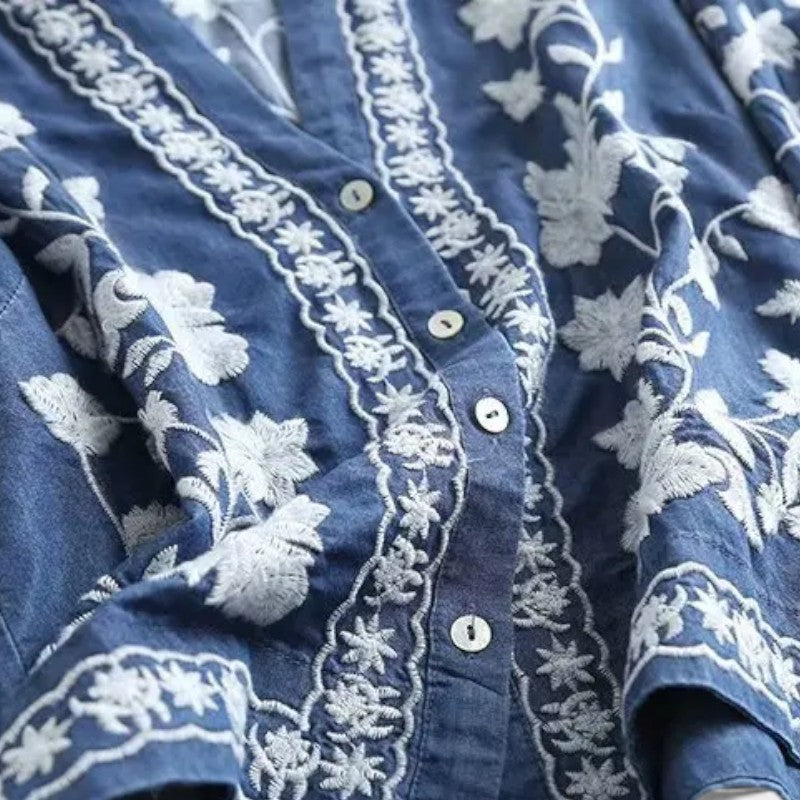 Gleame.-T-shirts & hemden-Gleame Cardigan - Boho lange mouwen met bloemenprint en denim