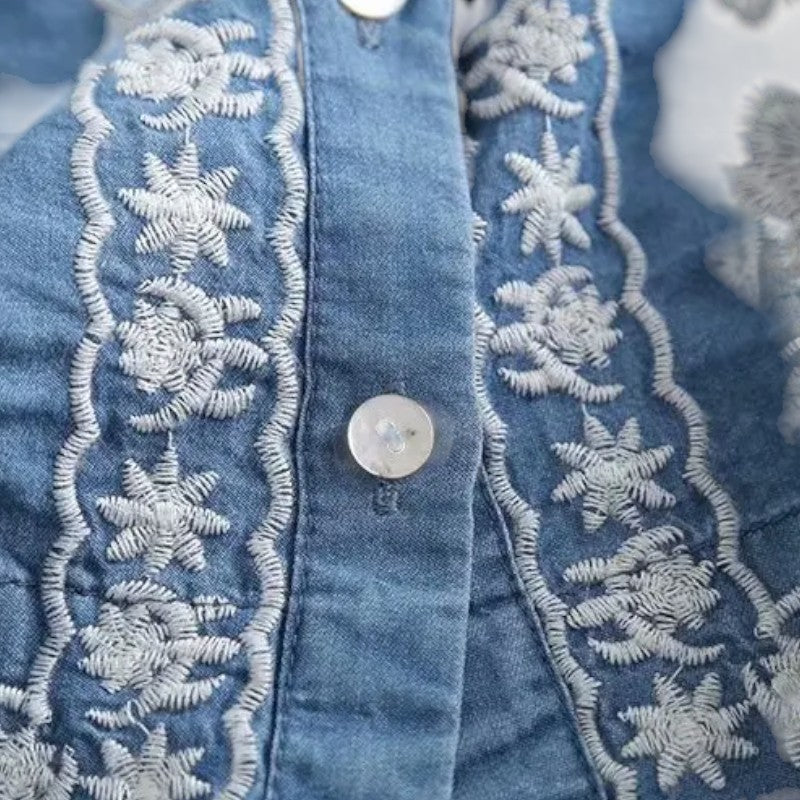 Gleame.-T-shirts & hemden-Gleame Cardigan - Boho lange mouwen met bloemenprint en denim