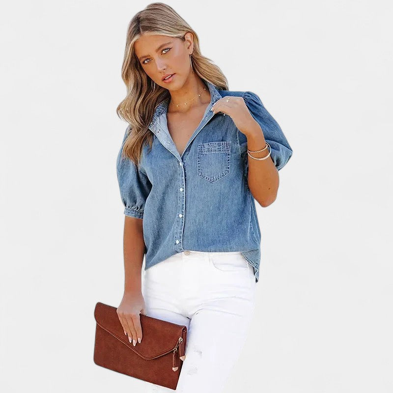 Gleame.-T-shirts & hemden-Gleame Denim shirt - Casual vrouwen shirt van denim