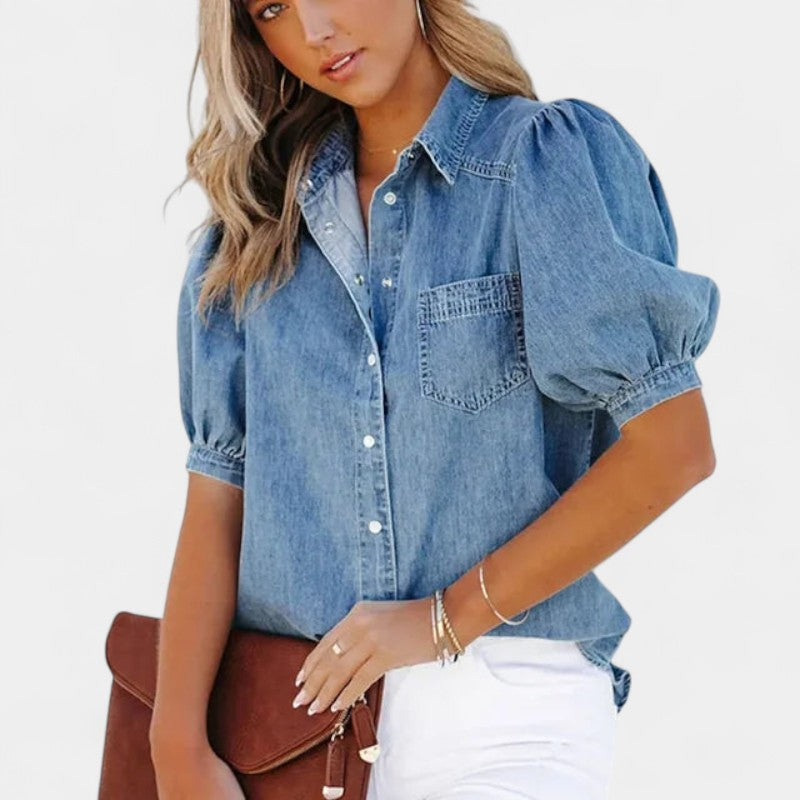 Gleame.-T-shirts & hemden-Gleame Denim shirt - Casual vrouwen shirt van denim