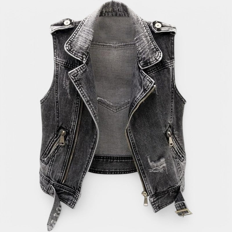 Gleame.-T-shirts & hemden-Gleame Denimvest - Mouwloos gilet in spijkerstof