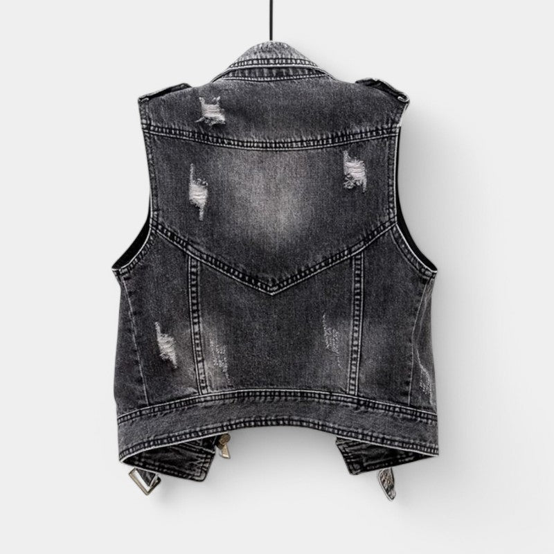 Gleame.-T-shirts & hemden-Gleame Denimvest - Mouwloos gilet in spijkerstof
