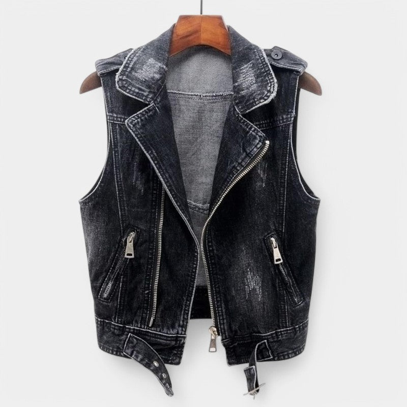 Gleame.-T-shirts & hemden-Gleame Denimvest - Mouwloos gilet in spijkerstof