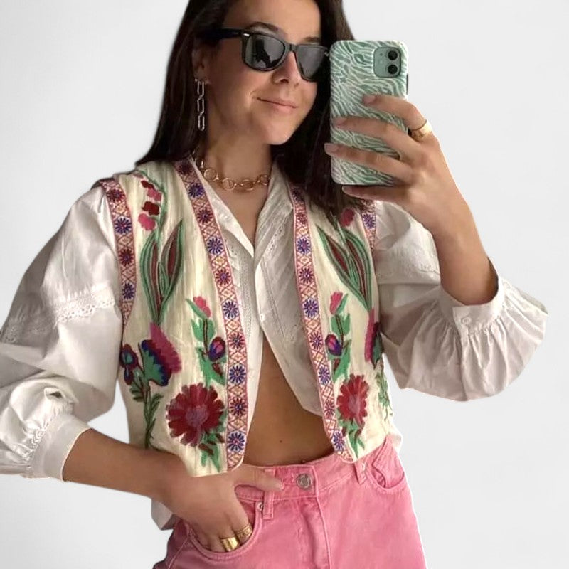 Gleame.-T-shirts & hemden-Gleame Jasje - Dames mouwloos V-hals kort jasje