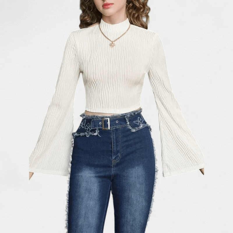 Gleame Shirt met lange flare mouwen - Korte top voor vrouwen met lange wijde mouwen