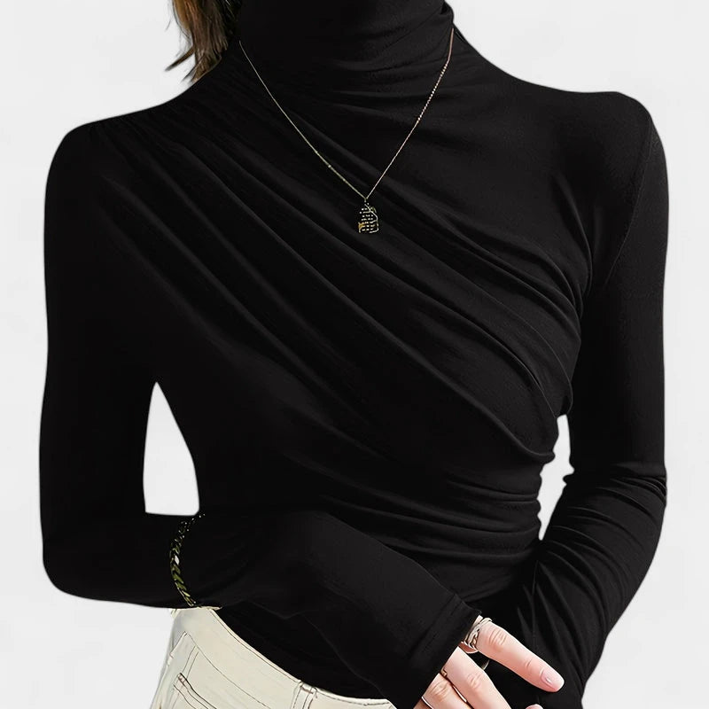 Gleame.-T-shirts & hemden-Gleame T-shirt - Elegante longsleeve met hoge hals voor dames
