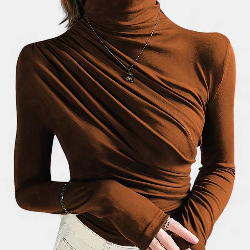 Gleame.-T-shirts & hemden-Gleame T-shirt - Elegante longsleeve met hoge hals voor dames