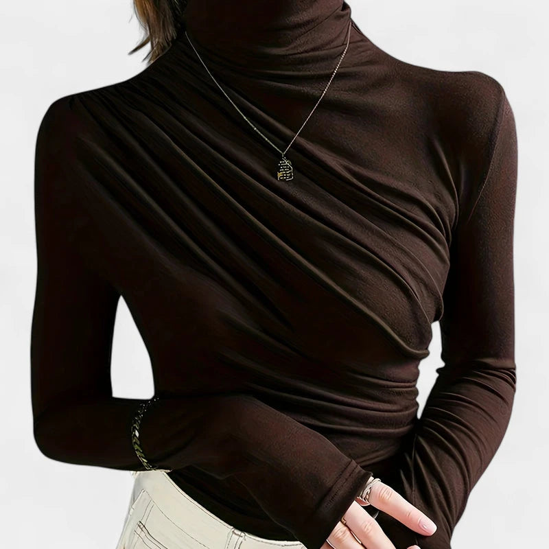Gleame.-T-shirts & hemden-Gleame T-shirt - Elegante longsleeve met hoge hals voor dames