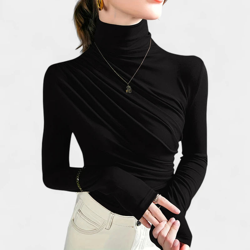 Gleame.-T-shirts & hemden-Gleame T-shirt - Elegante longsleeve met hoge hals voor dames