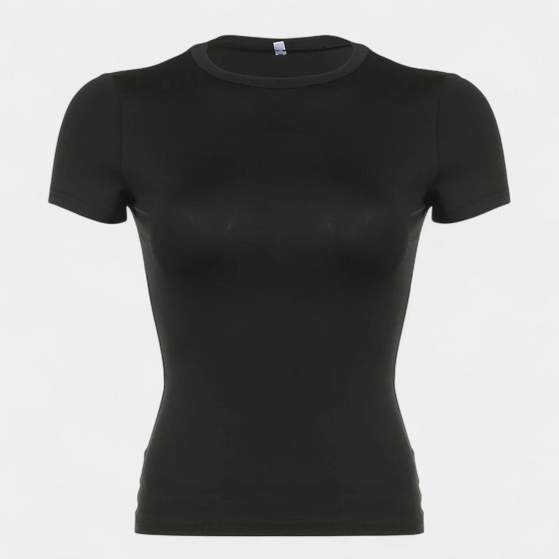 Gleame.-T-shirts & hemden-Gleame T-shirt - Solid crop top met korte mouwen en crewneck