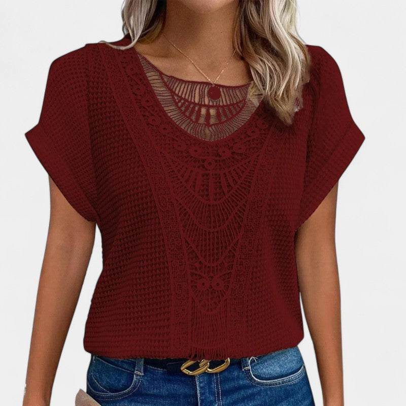 Gleame.-T-shirts & hemden-Gleame Top - Casual dames top met kant en ronde hals