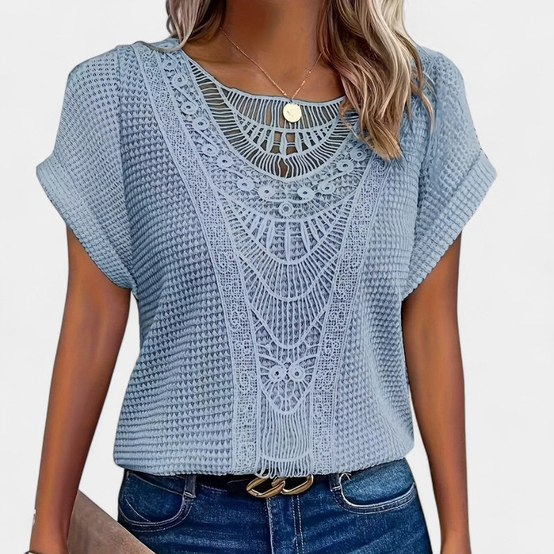 Gleame.-T-shirts & hemden-Gleame Top - Casual dames top met kant en ronde hals