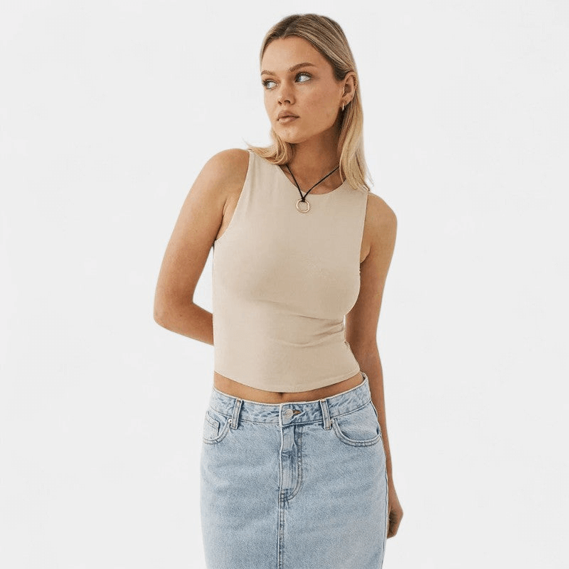 Gleame Top - Effen crop top met ronde hals
