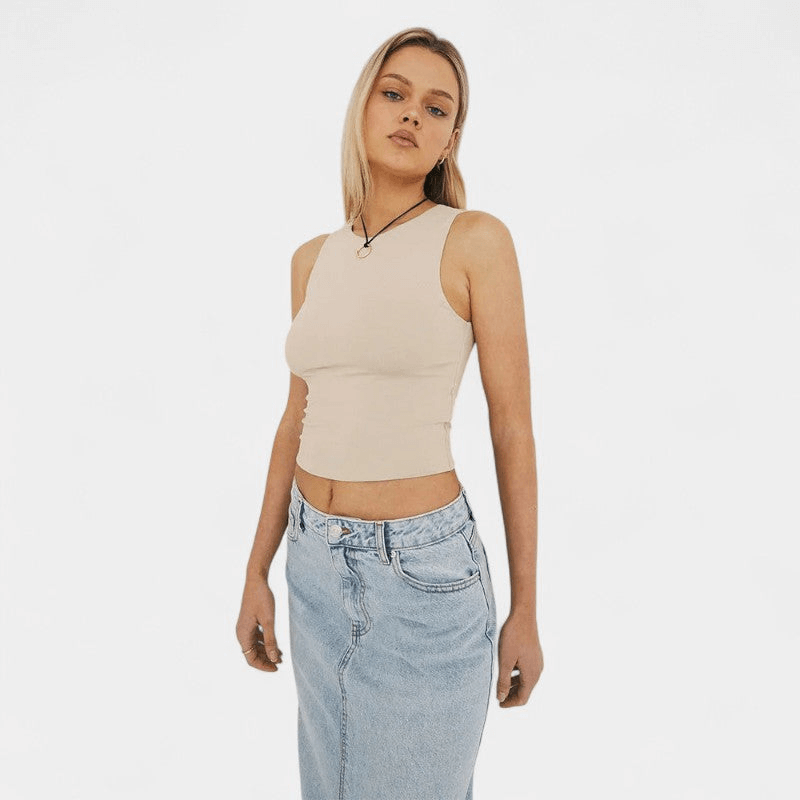 Gleame Top - Effen crop top met ronde hals