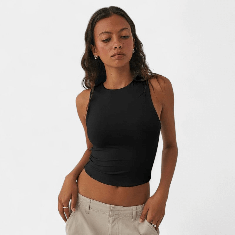 Gleame Top - Effen crop top met ronde hals
