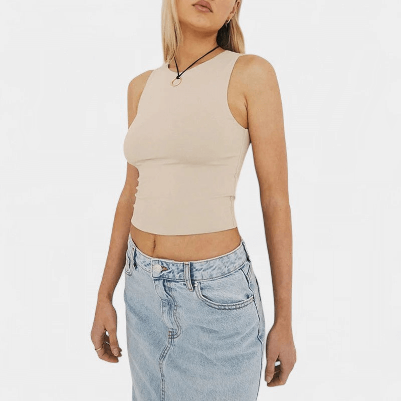 Gleame Top - Effen crop top met ronde hals