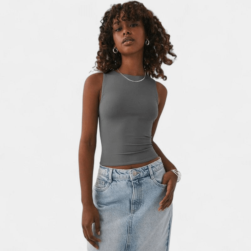 Gleame Top - Effen crop top met ronde hals