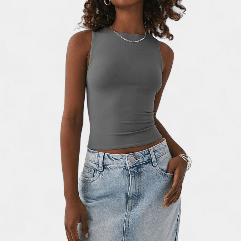 Gleame Top - Effen crop top met ronde hals