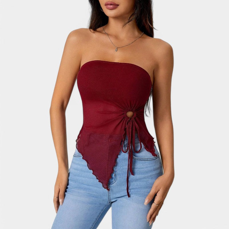 Gleame.-T-shirts & hemden-Gleame Top - Elegante slanke top met uitgesneden zoom