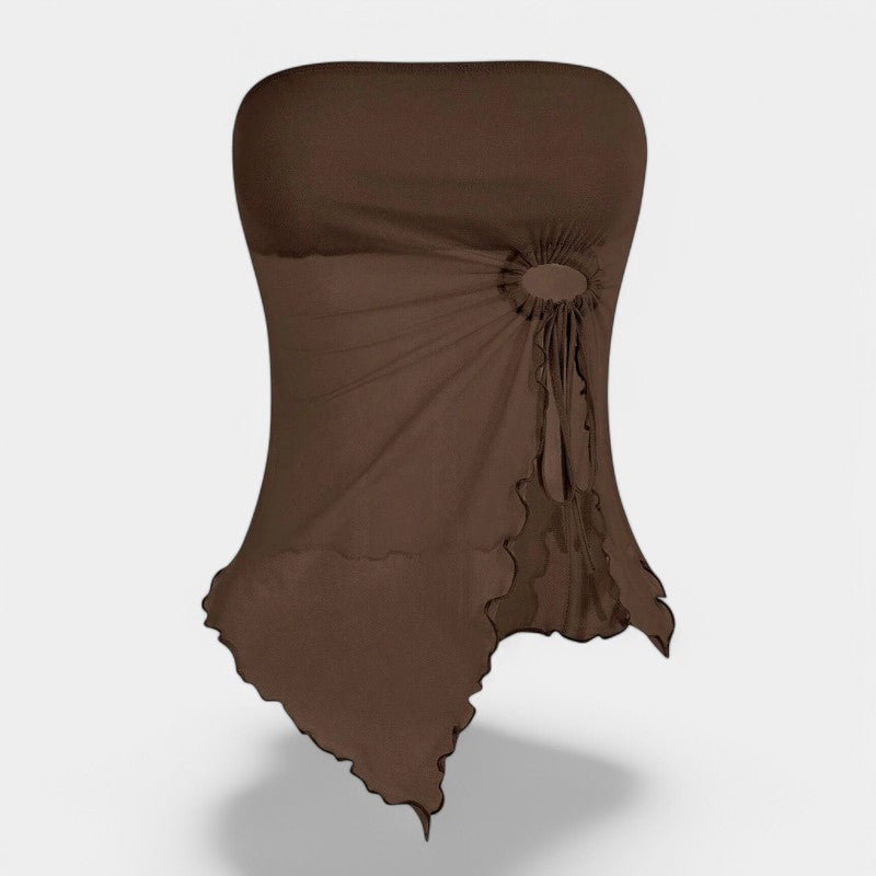 Gleame.-T-shirts & hemden-Gleame Top - Elegante slanke top met uitgesneden zoom