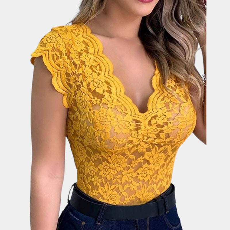 Gleame.-T-shirts & hemden-Gleame Top - Sexy V-hals kant top zonder mouwen voor vrouwen